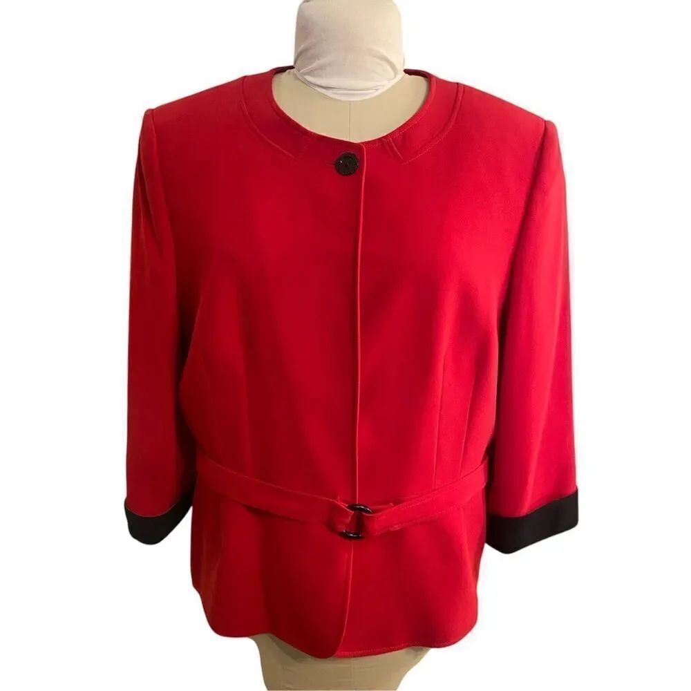 Tahari Women’s Belted Red Jacket Sz. 18 Hidden Front Snaps